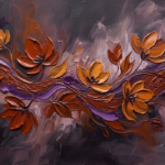 Copper and plum abstract floral wall art featuring flowing botanical ribbons and layered blossoms