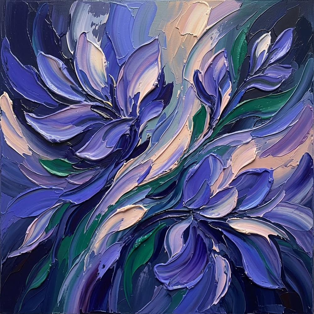 Emerald Motion Abstract Floral Artwork Indigo & Emerald Art Print