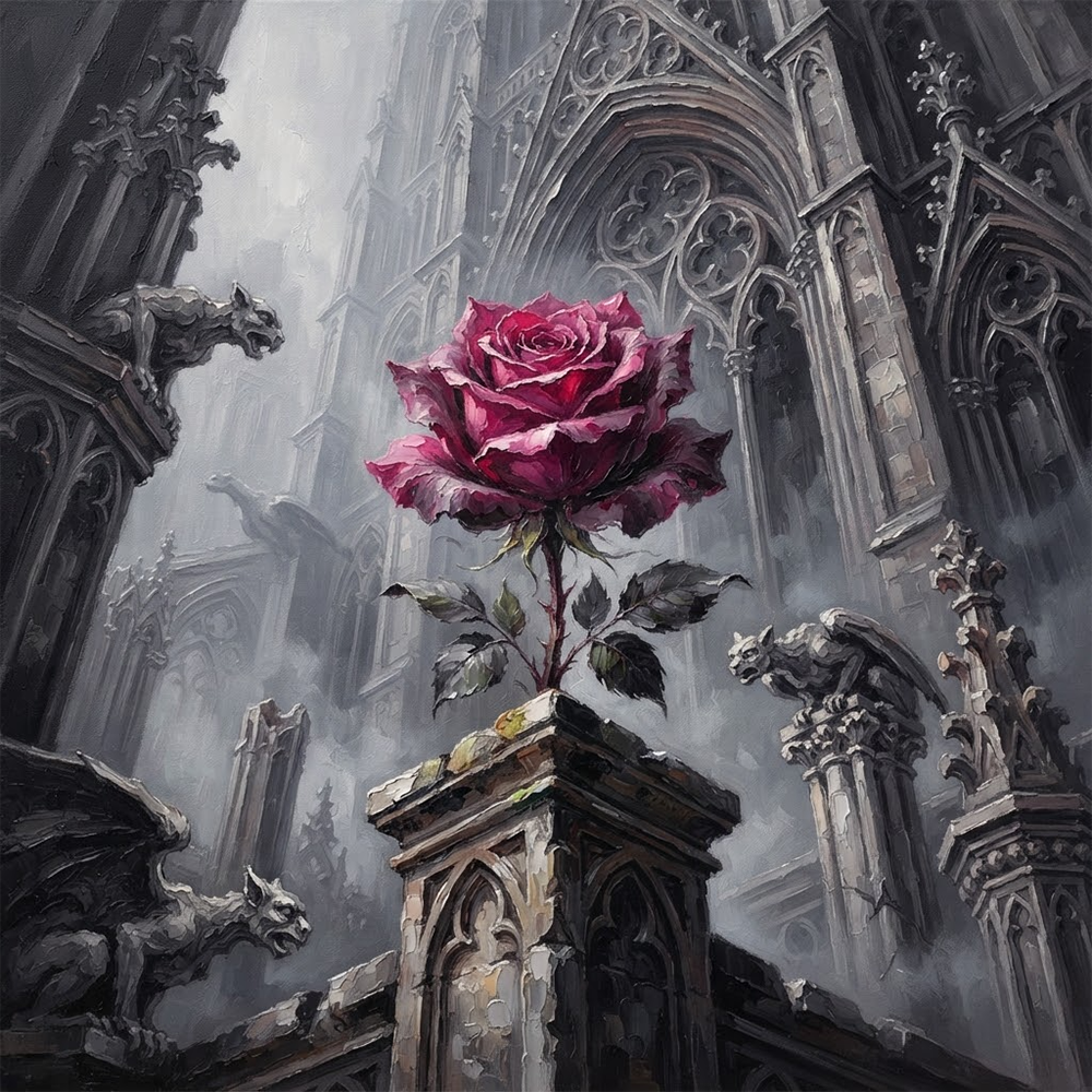 Graphite Blossom Gothic Wall Painting Graphite & Rose Art Print