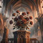 Terracotta goth gallery wall artwork featuring dark roses beneath Gothic cathedral arches
