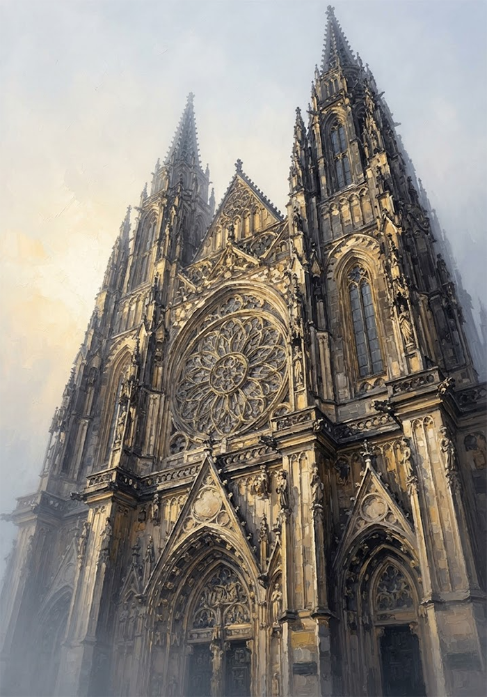 Golden Spires Gothic Cathedral Wall Art Charcoal & Gold Art Print