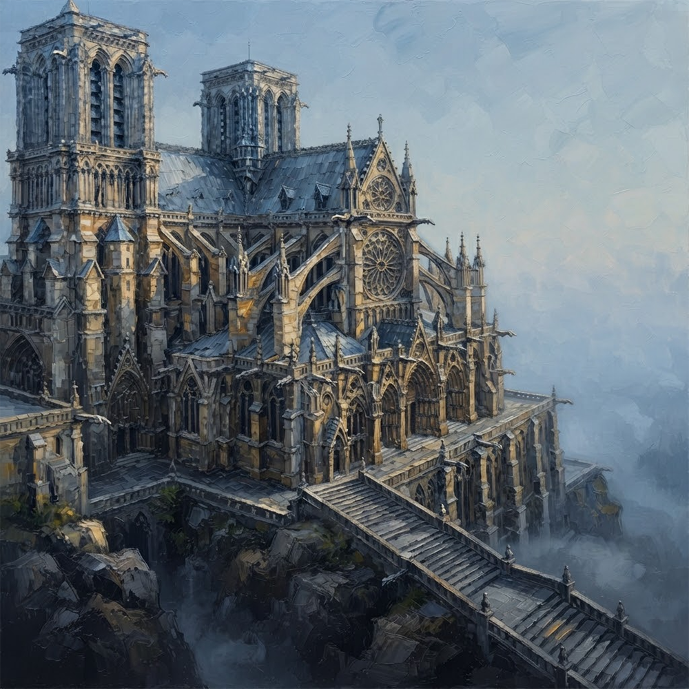 Azure Citadel Gothic Wall Art Dusty Blue Gallery Art Print