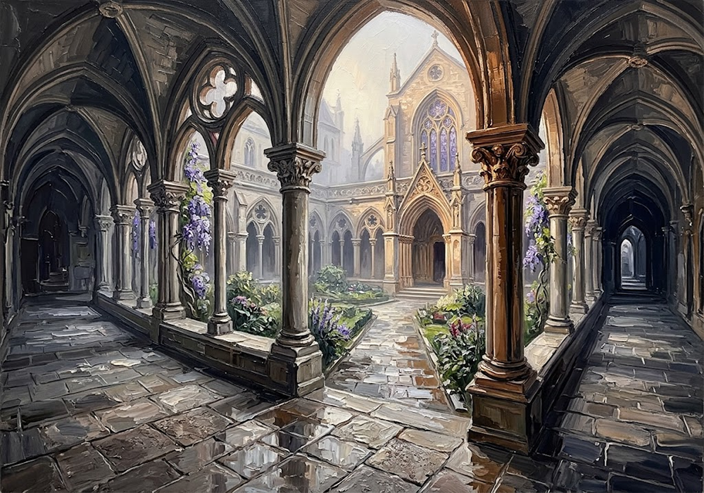 Eternal Cloister Gothic Art Poster Sepia & Violet Art Print