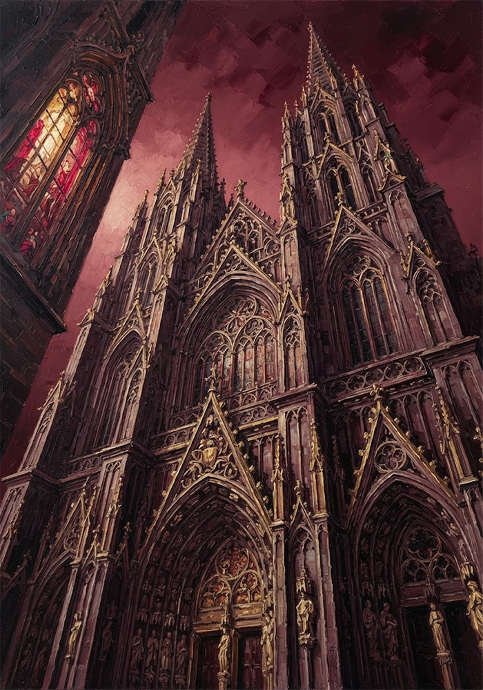 Crimson Ascension Gothic Wall Pictures Merlot & Antique Gold Art Print