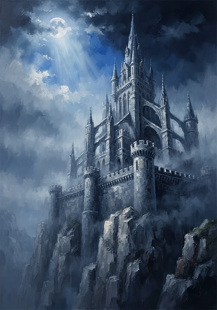 Cobalt Dominion Gothic Canvas Painting Silver & Cobalt Art Print