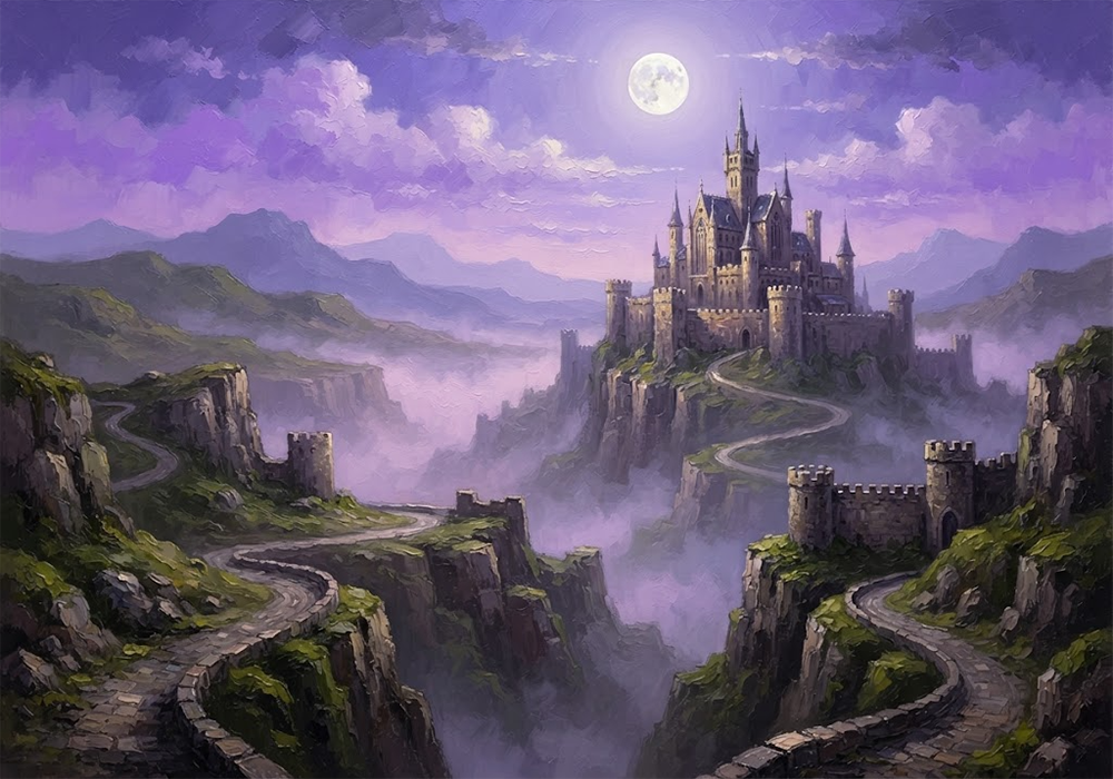 Enchanted Bastion Gothic Home Wall Decor Mauve & Olive Art Print