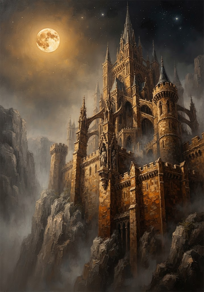 Amber Fortress Gothic Wall Canvas Honey Bronze Art Print