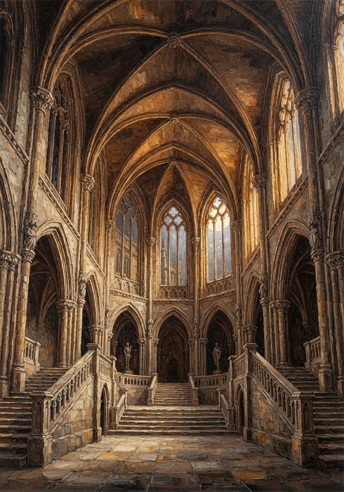 Burnished Citadel Gothic Wall Canvas Honey Bronze Art Print