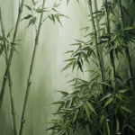 Moss and sage japandi wall art featuring bamboo stalks, textured leaves, and a minimalist vertical botanical composition
