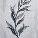 Graphite minimalist line art print featuring a graceful botanical stem with elongated leaves for elegant contemporary interiors