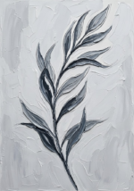 Graphite minimalist line art print featuring a graceful botanical stem with elongated leaves for elegant contemporary interiors
