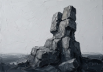 Graphite Museum neutral minimalist wall art featuring a monumental stone sculpture in graphite and silver-gray tones for sophisticated interiors