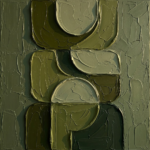 Moss and sage minimalist geometric wall art featuring stacked sculptural abstract forms