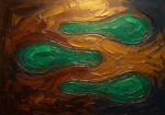 Tobacco and emerald simplistic wall art featuring flowing organic abstract silhouettes