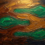 Tobacco and emerald simplistic wall art featuring flowing organic abstract silhouettes