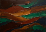 Tobacco and emerald simplistic wall art featuring layered organic abstract forms