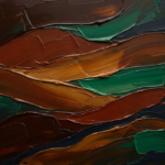 Tobacco and emerald simplistic wall art featuring layered organic abstract forms