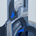 Silver and cobalt abstract art minimal featuring floating geometric abstract forms
