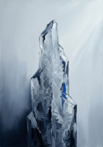 Silver and cobalt minimalist black and white wall art print featuring an icy sculptural abstract formation for elegant interiors