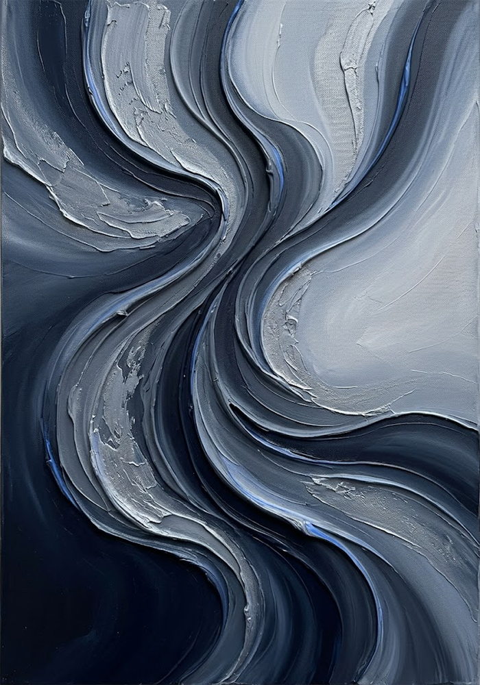 Cobalt Veil Minimalist Black And White Wall Art Silver & Cobalt Art Print