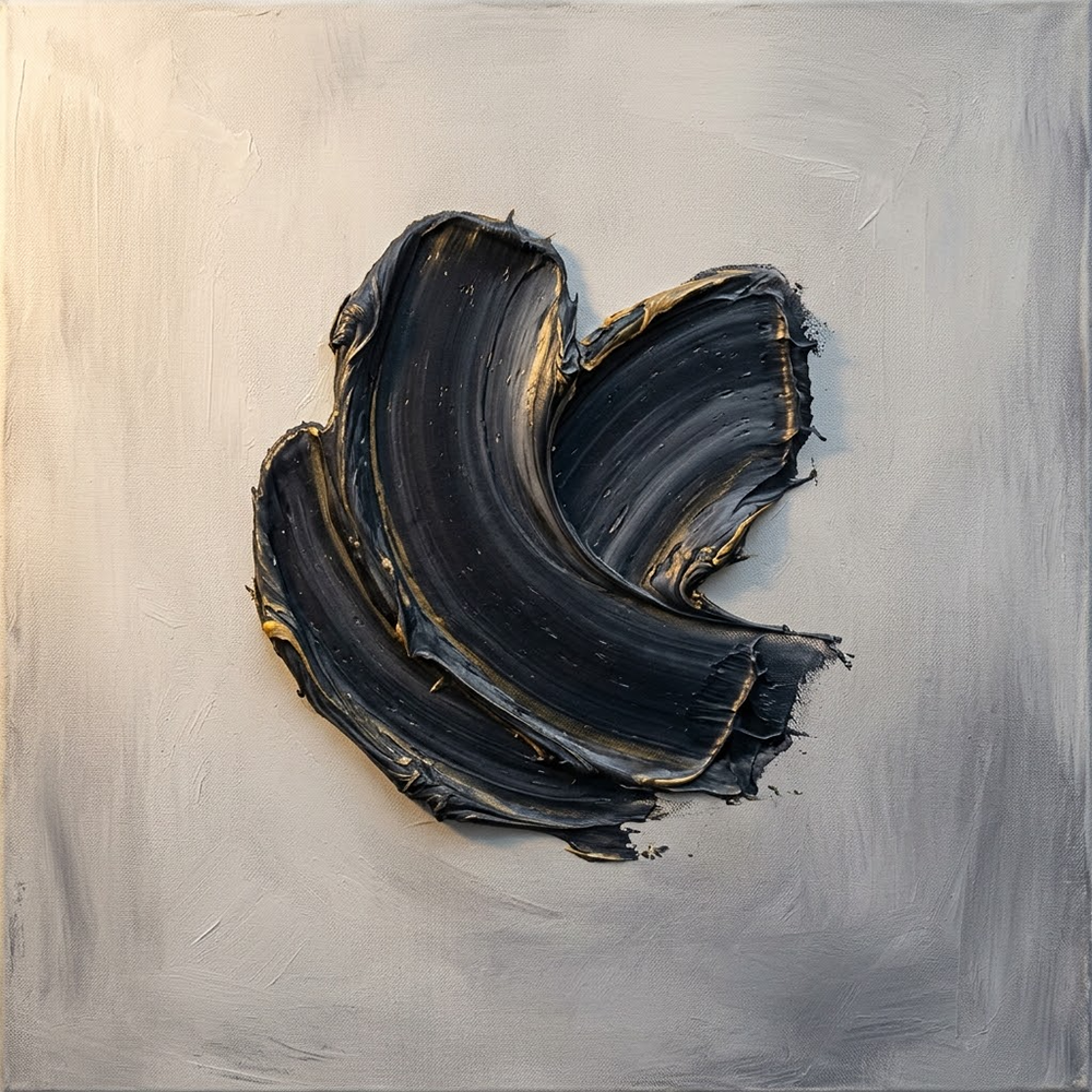 Golden Silence Black And White Minimal Painting Charcoal & Gold Art Print