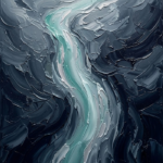 Slate and teal minimalist black and white painting print featuring cascading abstract textures and flowing vertical forms for elegant interiors