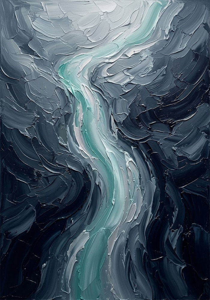 Arctic Flow Minimalist Black And White Painting Slate & Teal Art Print