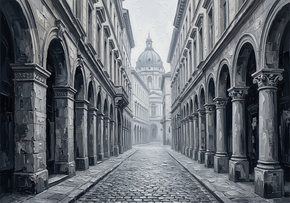 Granite Echo Cityscape Art Black and White Graphite Museum Art Print