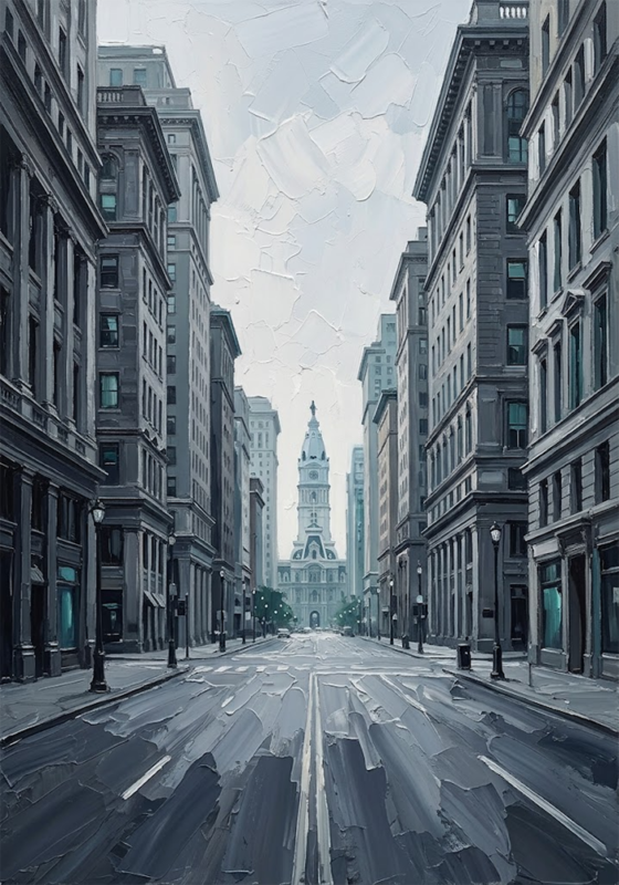 Granite Boulevard Black and White City Wall Art Slate & Teal Art Print