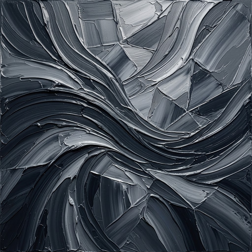 Granite Current Black and White Abstract Art Graphite Museum Art Print