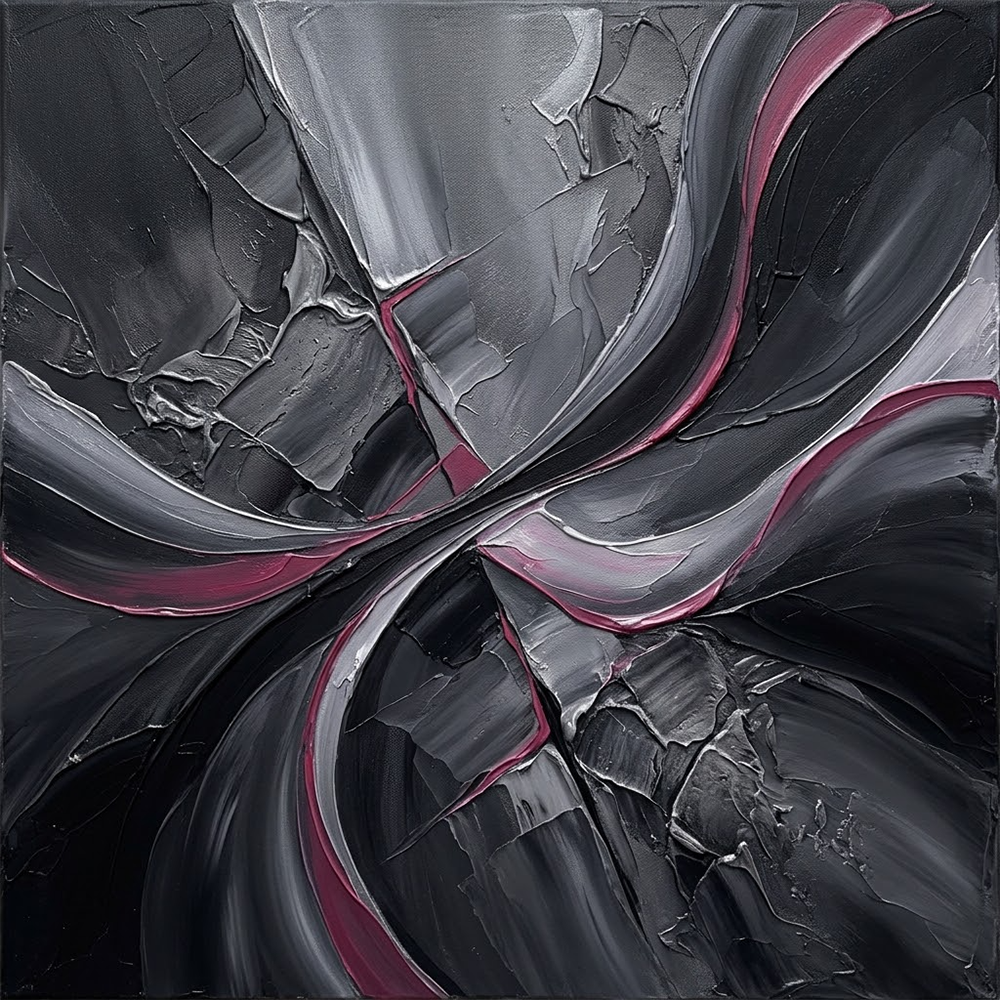 Crimson Echo Black and White Abstract Prints Graphite & Rose Art Print