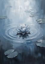 Dusty blue black and white zen wall art featuring a lotus floating on still water