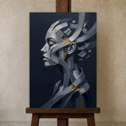 Premium Wall Art Dikey Html Edition – MONOCHROME0826068 displayed on a studio easel