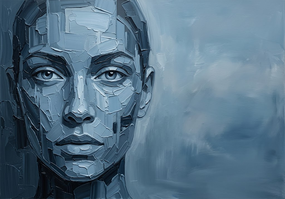 Azure Presence Black and White Face Wall Art Dusty Blue Gallery Art Print