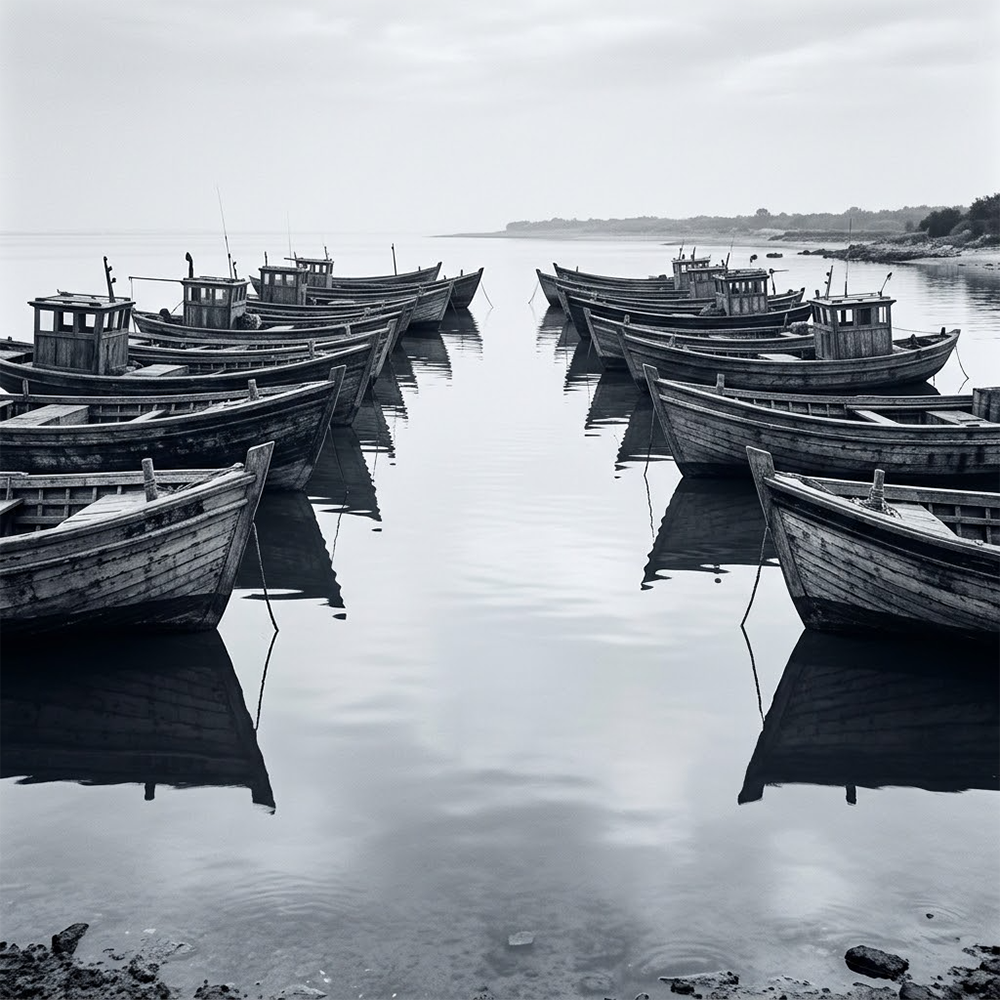 Harbor Legacy Large Black And White Photography Wall Art Slate & Teal Art Print