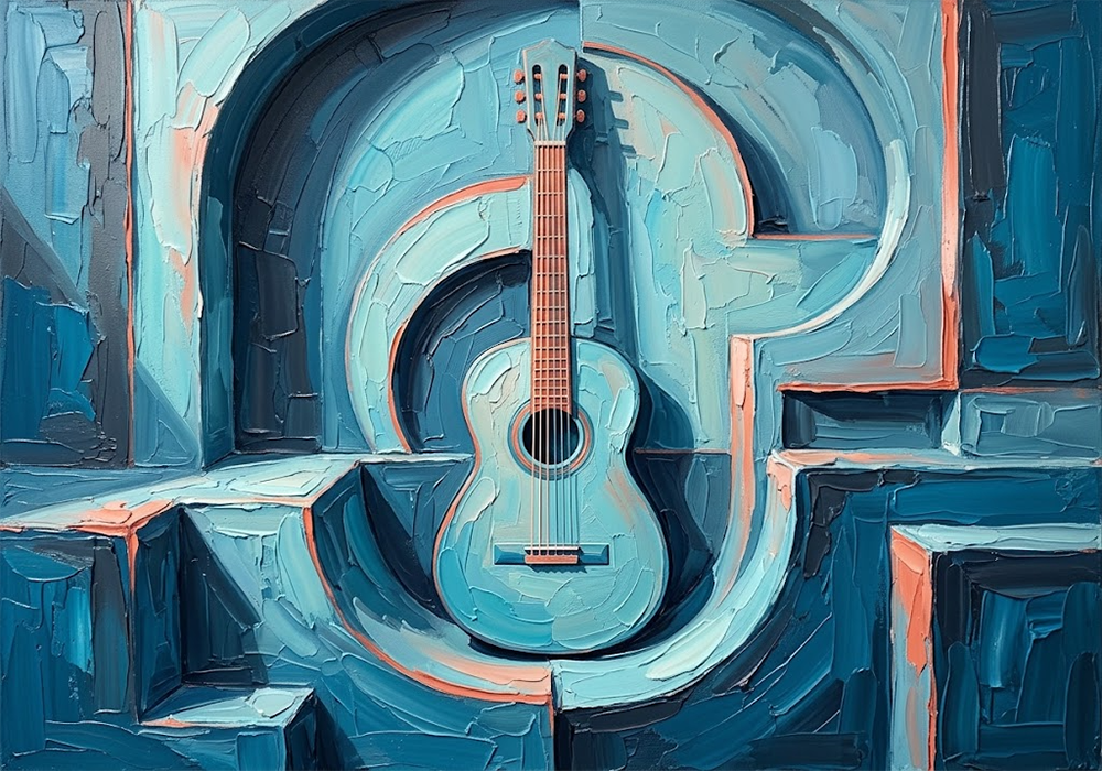 Azure Rhythm Guitar Art Prints Turquoise & Coral Art Print