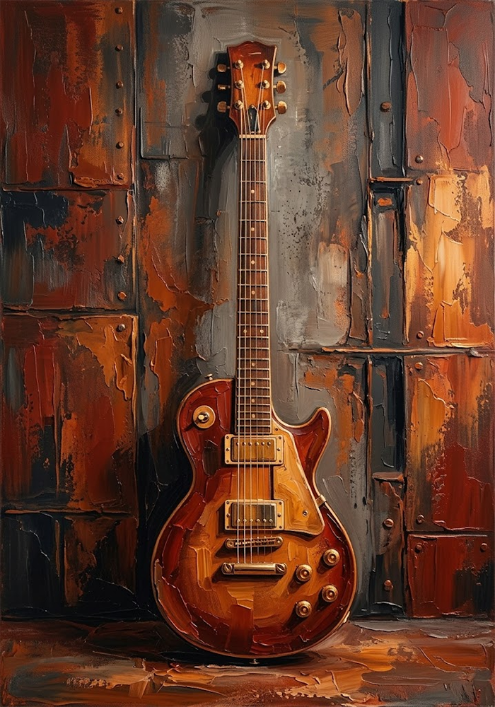 Crimson Strings Electric Guitar Wall Art Rust Red Gallery Art Print