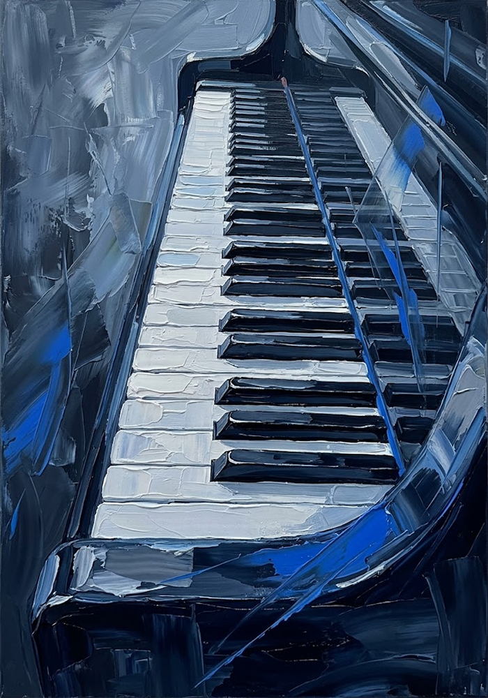 Frozen Melody Piano Keyboard Wall Art Silver & Cobalt Art Print