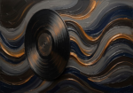 Espresso Gallery vinyl record wall art featuring a classic vinyl record with sculptural sound waves, amber highlights, and deep charcoal tones for elegant interiors