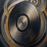 Charcoal and gold record wall art featuring a vintage vinyl record with elegant layered circular forms for sophisticated interiors