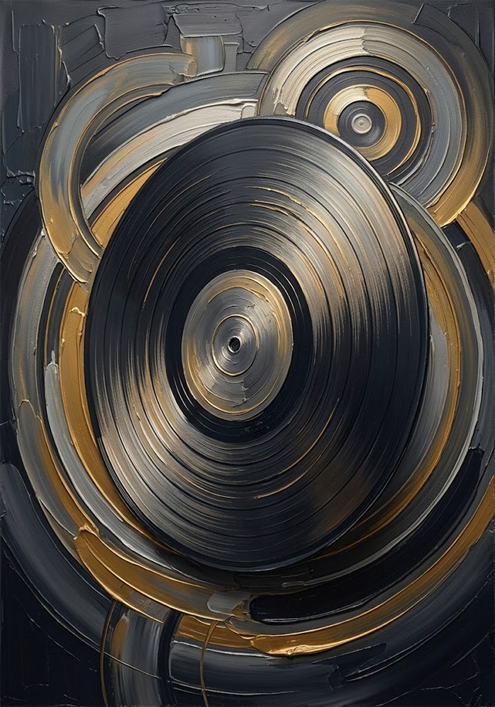 Golden Rotation Record Wall Art Charcoal & Gold Art Print
