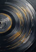 Charcoal and gold record wall art featuring a close-up vinyl record with concentric grooves for elegant interiors