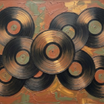 Clay & Moss vinyl record wall decor featuring layered vintage records with terracotta and moss green tones for elegant interiors