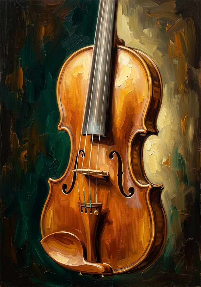 Golden Strings Wall Art Violin Amber & Emerald Art Print