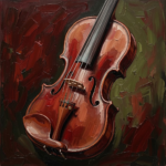 Oxblood and olive violin wall decor print featuring a classical violin with elegant craftsmanship for sophisticated interiors