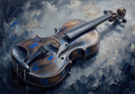 Silver and cobalt violin canvas wall art print featuring a classical violin with polished wood grain and elegant craftsmanship for refined interiors
