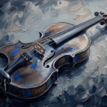Silver and cobalt violin canvas wall art print featuring a classical violin with polished wood grain and elegant craftsmanship for refined interiors