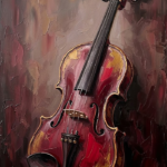 Merlot and antique gold framed violin art print featuring a classical violin with elegant craftsmanship for refined interiors