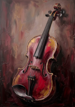 Merlot and antique gold framed violin art print featuring a classical violin with elegant craftsmanship for refined interiors