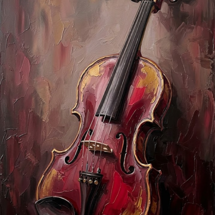 Crimson Sonata Framed Violin Art Merlot & Antique Gold Art Print